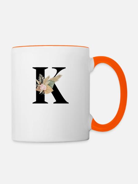 blumiger Buchstabe K - Tasse zweifarbig - Weiß/Orange