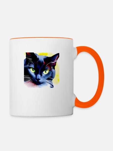 Chat noir - Mug contrasté - blanc/orange