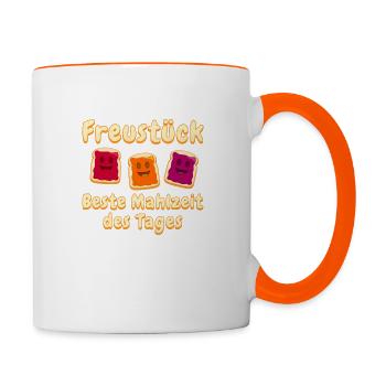 Freustück – Beste Mahlzeit des Tages - Tasse zweifarbig - Weiß/Orange - Rechts