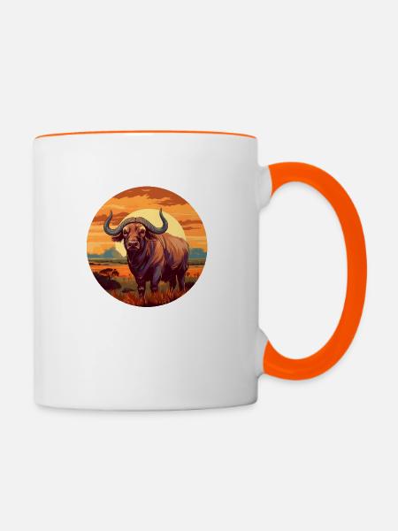 Afrikanischer Büffel - Tasse zweifarbig - Weiß/Orange