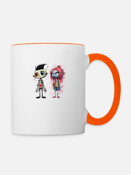das schräge Pärchen - Tasse zweifarbig - Weiß/Orange