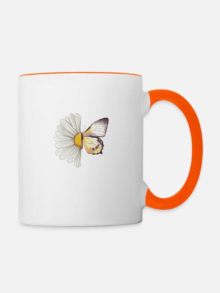 Gänseblümchen-Schmetterling - Tasse zweifarbig - Weiß/Orange