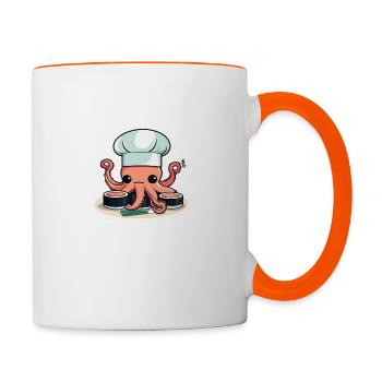 Chef sushi pieuvre 01 - Mug contrasté - blanc/orange - Droite