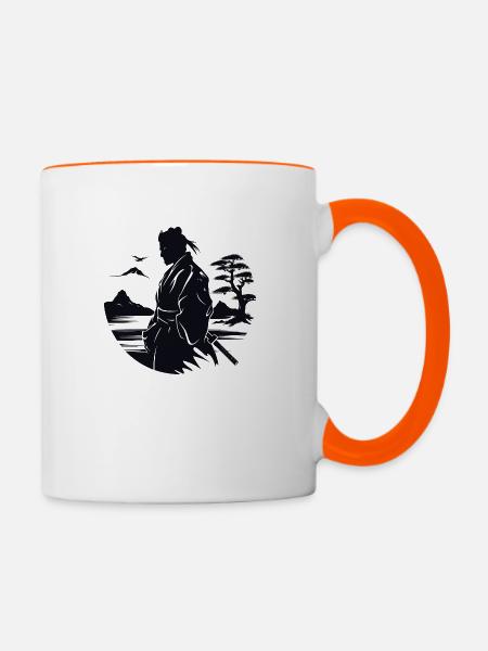Zen-Samurai - Tasse zweifarbig - Weiß/Orange