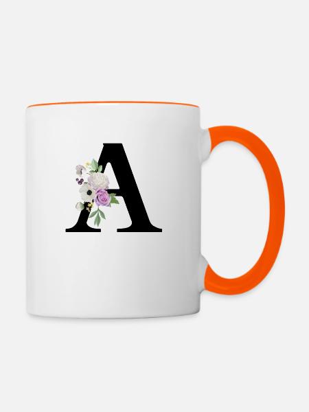 Lila Blumenbuchstabe - Tasse zweifarbig - Weiß/Orange