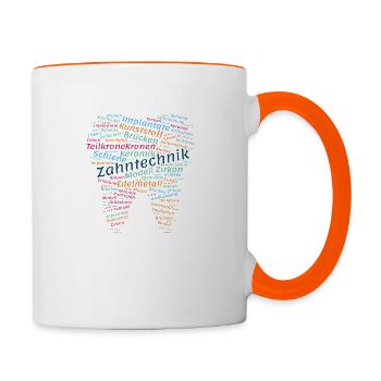 Zahntechnik Wordcloud bunt - Tasse zweifarbig - Weiß/Orange - Rechts