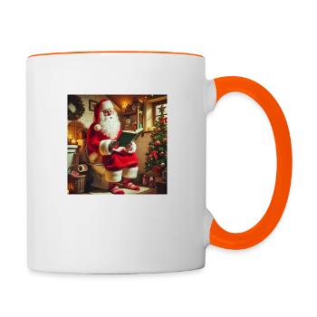 Weihnachtsmann sitzt auf dem Klo - Tasse zweifarbig - Weiß/Orange - Rechts