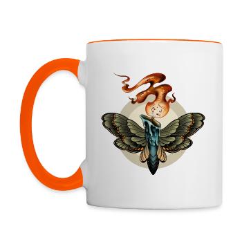Kerzenmotte Candlemoth - Kerze Motte Flamme Feuer - Tasse zweifarbig - Weiß/Orange - Links