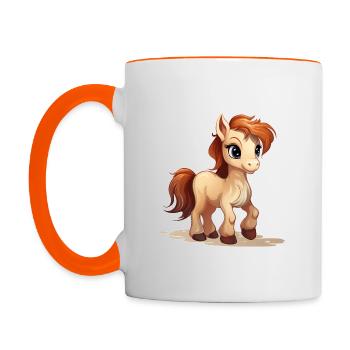 Cheval de dessin animé mignon - Charmant cheval de bande dessinée - Mug contrasté - blanc/orange - Gauche