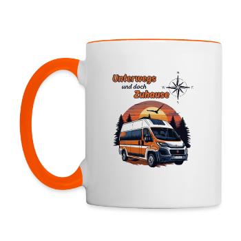 Camping Kastenwagen Wohnmobil Spruch-Unterwegs ... - Tasse zweifarbig - Weiß/Orange - Links