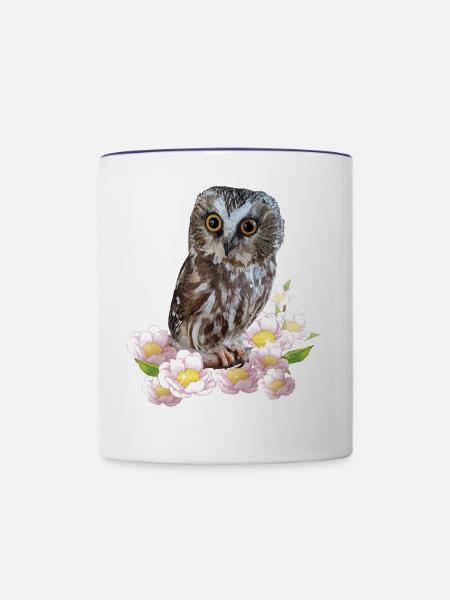Nördliche Eule - Tasse zweifarbig - Weiß/Kobaltblau