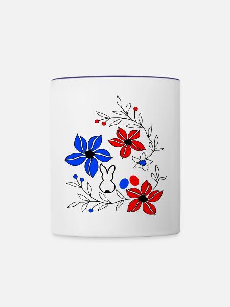 Ostern, Blumenranke - Tasse zweifarbig - Weiß/Kobaltblau