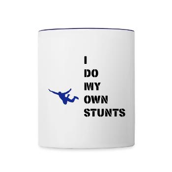 I do my own stunts, Jump! - Tasse zweifarbig - Weiß/Kobaltblau - Vorne