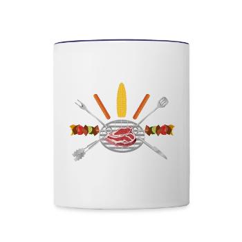 Grillfest-Illustration – BBQ für echte Kerle - Tasse zweifarbig - Weiß/Kobaltblau - Vorne