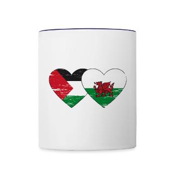 Drapeau de la Palestine Pays de Galles coeur utilisé - Mug contrasté - blanc/bleu cobalt - Devant