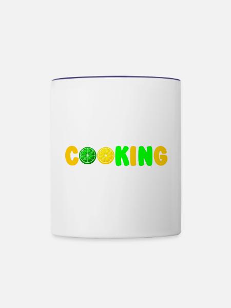 Limetten-Limetten-Kochschürze - Tasse zweifarbig - Weiß/Kobaltblau