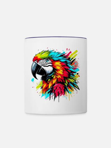 Papagei - Tasse zweifarbig - Weiß/Kobaltblau