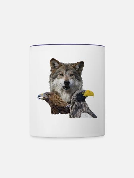 Wolf und Adler - Tasse zweifarbig - Weiß/Kobaltblau