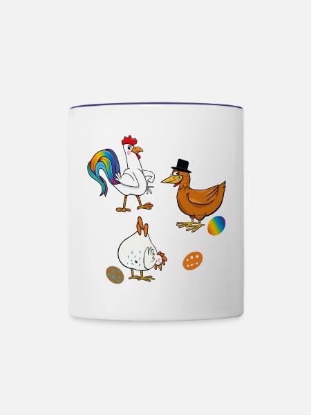 Hühner mit Ostereier - Tasse zweifarbig - Weiß/Kobaltblau
