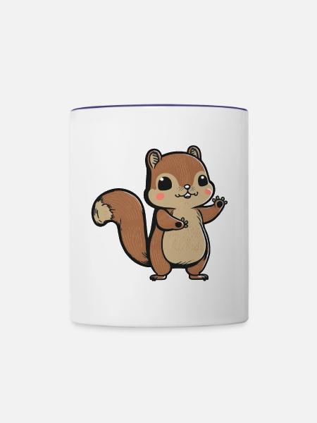 Kawaii Eichhörnchen, Hörnchen, Backenhörnchen - Tasse zweifarbig - Weiß/Kobaltblau