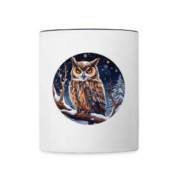 Eagle owl in winter - Contrasting Mug - white/cobalt blue - Front