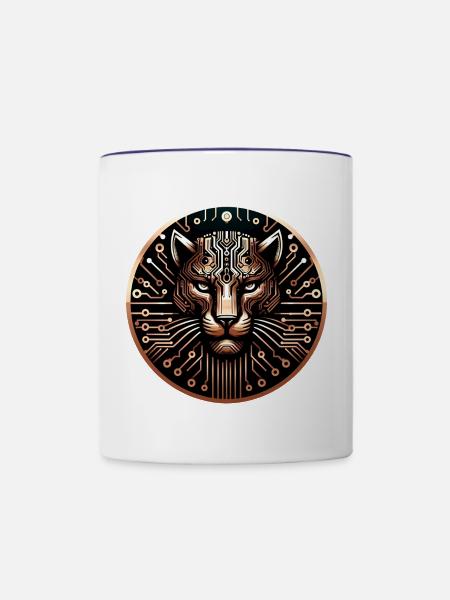 Cyber Leopard Platine Digital Art - Tasse zweifarbig - Weiß/Kobaltblau