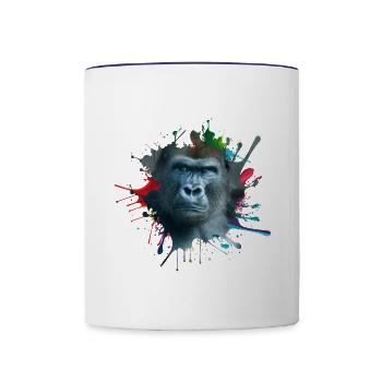 Gorilla inmitten von Farbchaos - Tasse zweifarbig - Weiß/Kobaltblau - Vorne