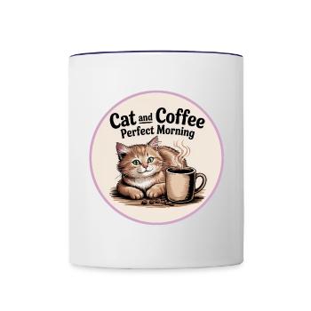 Katze und Kaffee ist alles was ich brauche - Tasse zweifarbig - Weiß/Kobaltblau - Vorne