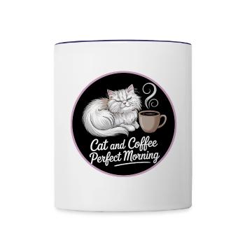 Katze und Kaffee ist alles was ich brauche - Tasse zweifarbig - Weiß/Kobaltblau - Vorne