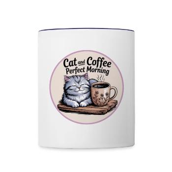Katze und Kaffee ist alles was ich brauche - Tasse zweifarbig - Weiß/Kobaltblau - Vorne