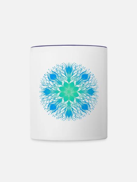 Florales Mandala - Tasse zweifarbig - Weiß/Kobaltblau