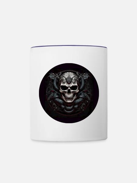 Dekorativer Schädel mit Schlangen - Tasse zweifarbig - Weiß/Kobaltblau