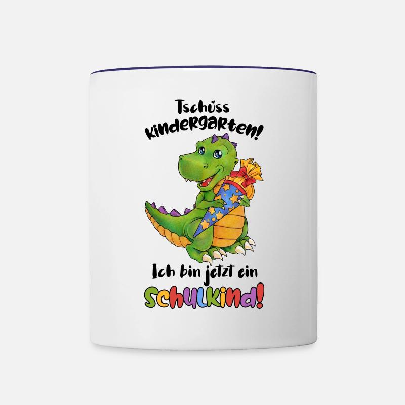 Tschüss Kindergarten, ich bin ein Schulkind Dino - Tasse zweifarbig - Weiß/Kobaltblau