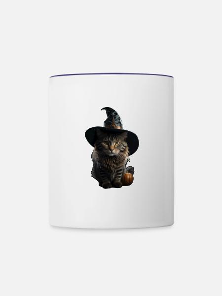 Hexenkatze Halloween - Tasse zweifarbig - Weiß/Kobaltblau