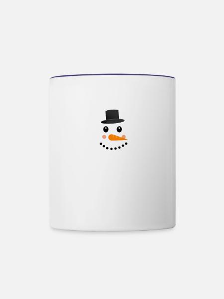 Frohe Weihnachten Schneemann Gesicht - Tasse zweifarbig - Weiß/Kobaltblau