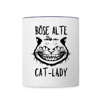 Böse alte Cat-Lady - Grinsekatze Lustiger Spruch - Tasse zweifarbig - Weiß/Kobaltblau - Vorne