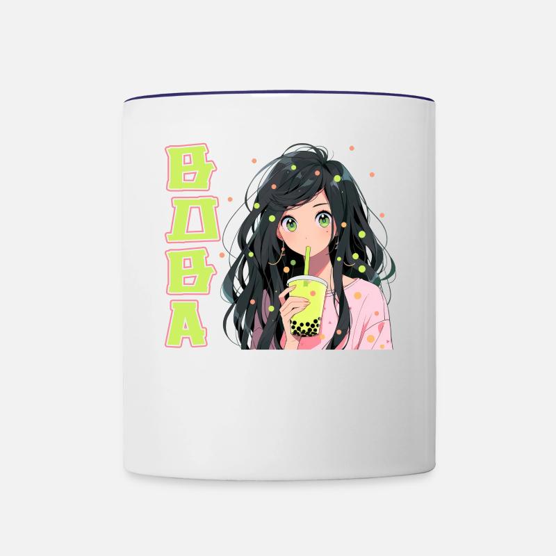 Anime et Boba Bubble Tea - Mug contrasté - blanc/bleu cobalt