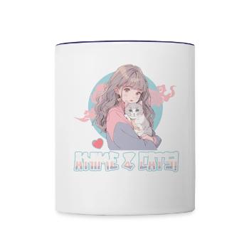 Anime and Cats Kawaii Girl Anime - Contrasting Mug - white/cobalt blue - Front