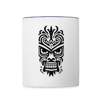 Tiki Mask - Contrasting Mug - white/cobalt blue - Front