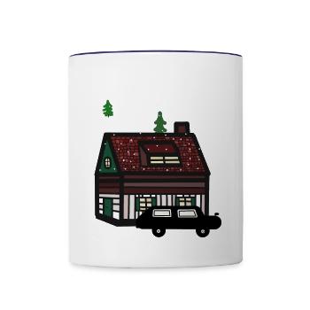 hiver, vacances, montagne, maison, voiture, neige, noël - Mug contrasté - blanc/bleu cobalt - Devant