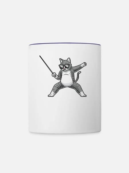 Fechten Katze Fechter degenkämpferfechter - Tasse zweifarbig - Weiß/Kobaltblau