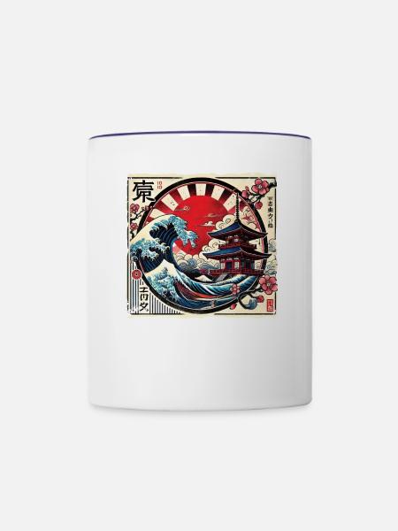 Traditionelle Japanische Pagode, - Tasse zweifarbig - Weiß/Kobaltblau