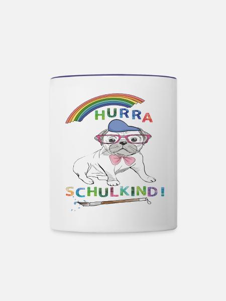 Hurra Schulkind - Tasse zweifarbig - Weiß/Kobaltblau