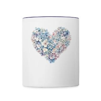 Heart of Hydrangeas Flowers - Delicate Blossoms - Contrasting Mug - white/cobalt blue - Front