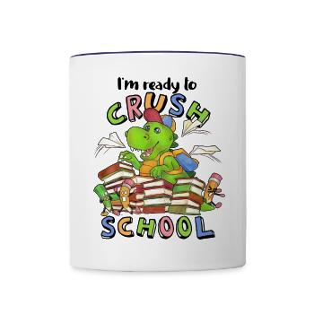 Ready to crush school cooler Dino zur Einschulung - Tasse zweifarbig - Weiß/Kobaltblau - Vorne