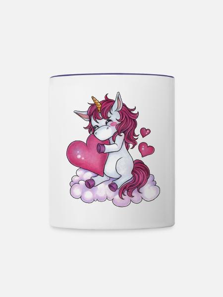 Niedliches Einhorn mit Herz Valentin Knuddeln Paar - Tasse zweifarbig - Weiß/Kobaltblau