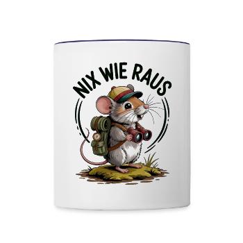 Nix wie raus - in die Natur - Wandern mit Maus - Tasse zweifarbig - Weiß/Kobaltblau - Vorne