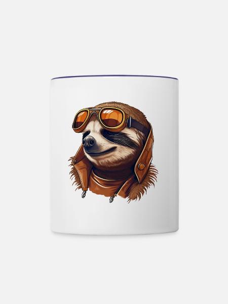 Faultier mit Fliegerbrille - Tasse zweifarbig - Weiß/Kobaltblau
