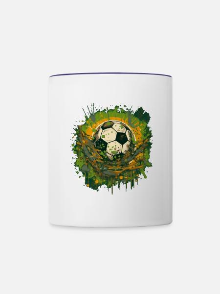 Fußball Ball - Tasse zweifarbig - Weiß/Kobaltblau