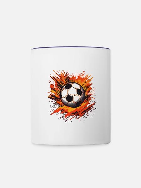 Fußball Ball - Tasse zweifarbig - Weiß/Kobaltblau